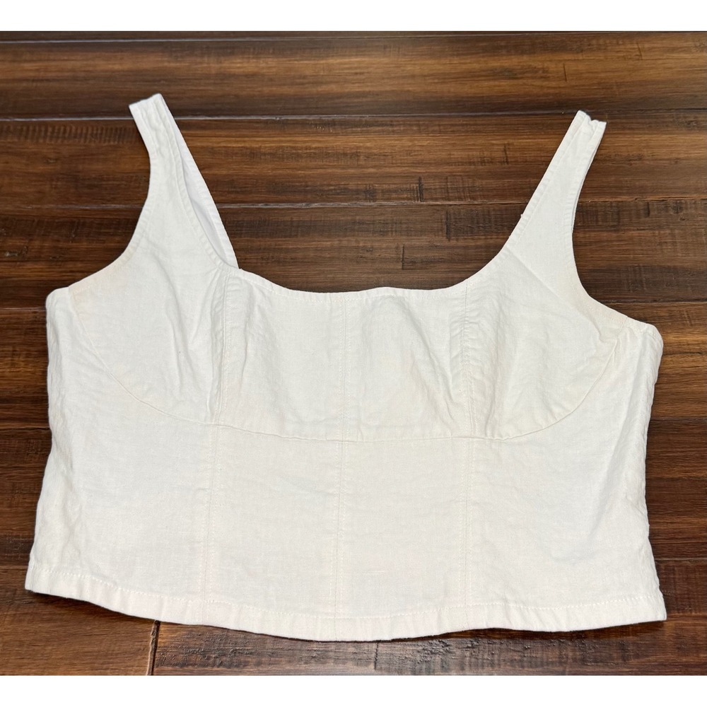 Banana Republic White Linen Blend Smocked Back Corset Crop Tank Top Womens 8